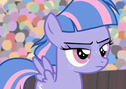 Size: 800x565 | Tagged: safe, screencap, wind sprint, pegasus, pony, common ground, g4, adoragrumpy, animated, crowd, disappointed, female, filly, foal, freckles, solo, spread wings, talking, unamused, wind sprint is not amused, wings