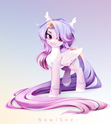 Size: 3000x3344 | Tagged: safe, artist:inowiseei, oc, oc only, oc:twinkling, pegasus, pony, coat markings, high res, long tail, looking at you, pale belly, raised leg, solo, tail, unshorn fetlocks