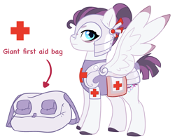 Size: 1513x1197 | Tagged: safe, artist:damayantiarts, oc, oc only, oc:lavender cloud burst, pegasus, pony, armor, first aid kit, helmet, medic, red cross, simple background, solo, white background