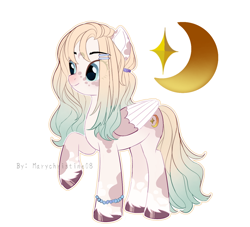 Size: 1306x1185 | Tagged: safe, artist:marychristine08, oc, oc only, pegasus, pony, crescent moon, female, mare, moon, pegasus oc, raised hoof, simple background, smiling, solo, unshorn fetlocks, white background