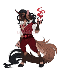 Size: 2700x3200 | Tagged: safe, artist:gigason, oc, oc:ash, hybrid, anthro, clothes, cloven hooves, high res, interspecies offspring, magical gay spawn, obtrusive watermark, offspring, parent:capper dapperpaws, parent:king sombra, simple background, solo, transparent background, watermark