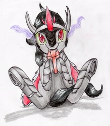 Size: 2704x3096 | Tagged: safe, artist:40kponyguy, derpibooru exclusive, king sombra, pony, unicorn, the crystal empire 10th anniversary, g4, armor, bunny sitting, cloak, clothes, crystal, cute, high res, hoof hold, looking at you, male, simple background, solo, sombradorable, stallion, traditional art, underhoof, white background