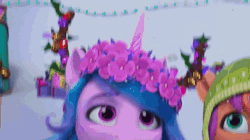 Size: 1280x716 | Tagged: safe, screencap, alphabittle blossomforth, hitch trailblazer, izzy moonbow, pipp petals, sparky sparkeroni, sunny starscout, zipp storm, dragon, earth pony, pegasus, pony, unicorn, g5, my little pony: make your mark, my little pony: make your mark chapter 3, winter wishday, spoiler:g5, spoiler:winter wishday, animated, bells, carving, clothes, crown, diamonds, fake antlers, female, floral head wreath, flower, flower in hair, glowing, glowing horn, hat, heart, horn, jewelry, levitation, magic, male, mane five, mane stripe sunny, mare, paper crown, regalia, sad, scarf, sheriff's badge, snow, snowfall, sound, stallion, surprised, telekinesis, toque, tree branch, webm, winter, winter hat, wreath