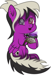 Size: 2926x4290 | Tagged: safe, artist:php178, derpibooru exclusive, oc, oc only, oc:sassy lost, pegasus, pony, 2023 community collab, derpibooru community collaboration, fallout equestria, .svg available, :d, ^^, adorable face, chest, colored pupils, cute, cuteness overload, daaaaaaaaaaaw, ear piercing, earring, eyes closed, fallout equestria oc, female, folded wings, glowing, heterochromia, inkscape, jewelry, large, leg guards, looking at you, mare, movie accurate, ocbetes, open mouth, open smile, pegasus oc, piercing, pipbuck, purple eye, red eye, ruffled wing, scar, screen, simple background, skull, smiling, smiling at you, solo, spikes, strap, svg, tail, transparent background, two toned mane, two toned tail, vector, weapons-grade cute