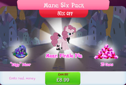 Size: 1266x857 | Tagged: safe, mean pinkie pie, pinkie pie, earth pony, pony, official, the mean 6, bandana, bed, bedroom, book, boots, bundle, candle, clone, costs real money, curtains, english, female, gameloft, gem, guitar, horns, leg wraps, mare, musical instrument, numbers, pillow, plant, poster, sale, shoes, skull, solo, solo focus, speaker, tail, tail wrap, text