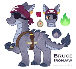 Size: 2950x2708 | Tagged: safe, artist:pink-pone, oc, oc only, oc:bruce ironjaw, dracony, dragon, hybrid, compass, ear piercing, eyepatch, high res, male, map, piercing, simple background, solo, white background