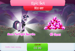 Size: 1264x857 | Tagged: safe, mean twilight sparkle, twilight sparkle, alicorn, pony, official, bundle, clothes, costs real money, english, female, folded wings, gameloft, gem, horn, leg wraps, mare, numbers, sale, scarf, solo, solo focus, text, twilight sparkle (alicorn), wings