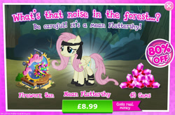 Size: 1958x1296 | Tagged: safe, fluttershy, mean fluttershy, pegasus, pony, official, the mean 6, advertisement, clone, costs real money, english, female, fireworks, folded wings, gameloft, gem, headband, leg wraps, mare, numbers, sale, solo, solo focus, text, wings