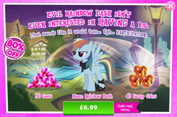Size: 1965x1295 | Tagged: safe, gameloft, mean rainbow dash, rainbow dash, pegasus, pony, g4, my little pony: magic princess, the mean 6, advertisement, bandana, clone, costs real money, english, female, gem, introduction card, leg wraps, mare, numbers, sale, solo, spread wings, text, wings