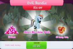 Size: 1264x856 | Tagged: safe, gameloft, mean rainbow dash, rainbow dash, pegasus, pony, g4, my little pony: magic princess, the mean 6, bandana, bundle, clone, costs real money, english, evil bundle, female, gem, leg wraps, mare, numbers, sale, solo, spread wings, text, wings