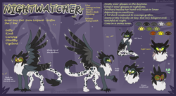 Size: 9500x5200 | Tagged: safe, artist:greenmaneheart, oc, oc:nightwatcher, griffon, absurd resolution, female, reference sheet, solo, sunglasses