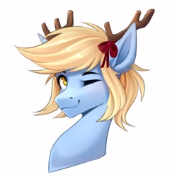 Size: 2560x2560 | Tagged: safe, artist:buvanybu, oc, oc only, pony, antlers, bust, high res, portrait, simple background, solo, white background