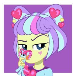 Size: 1920x1920 | Tagged: safe, artist:grapefruit-face, kiwi lollipop, supernova zap, human, pony, equestria girls, g4, base used, duo, equestria girls ponified, human on pony action, interspecies, k-lo, licking, licking ponies, looking at you, micro, ponified, postcrush, pun, su-z, tongue out, unamused, visual pun