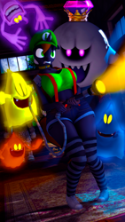 Size: 2160x3840 | Tagged: safe, artist:shadowuwu, ghost, undead, unicorn, anthro, 3d, big breasts, breasts, cap, clothes, converse, cosplay, costume, female, hat, high res, king boo, luigi's hat, luigi's mansion, shoes, socks, source filmmaker, spooky, striped socks