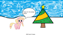 Size: 1100x618 | Tagged: safe, artist:coltfan97, oc, oc:lily, pony, unicorn, 1000 hours in ms paint, christmas, christmas tree, holiday, snow, snowfall, tree