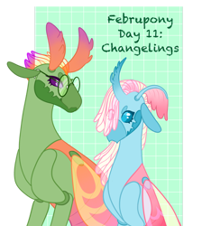 Size: 1280x1431 | Tagged: safe, artist:s0ftserve, ocellus, thorax, changedling, changeling, g4, alternate design, glasses, king thorax