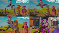 Size: 4400x2475 | Tagged: safe, edit, edited screencap, editor:quoterific, screencap, dahlia, hitch trailblazer, sunny starscout, zipp storm, earth pony, pegasus, pony, g5, growing pains, my little pony: make your mark, my little pony: make your mark chapter 2, spoiler:my little pony: make your mark chapter 2, spoiler:mymc02e02, :o, bag, blaze (coat marking), cellphone, coat markings, covered in flowers, earth pony magic, facial markings, female, flower, fluttershy's cutie mark, flying, frown, heart, hoof heart, lidded eyes, looking at someone, looking up, magic, male, mare, open mouth, open smile, phone, rainbow dash's cutie mark, saddle bag, smartphone, smiling, socks (coat markings), spread wings, stallion, twilight sparkle's cutie mark, underhoof, upside-down hoof heart, whoops, wings