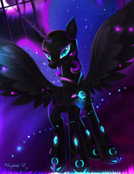 Size: 1309x1708 | Tagged: safe, artist:darksly, nightmare moon, alicorn, pony, g4, armor, ethereal mane, female, mare, solo, starry mane