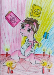 Size: 796x1097 | Tagged: safe, artist:mintytreble, earth pony, pony, book, candle, crossover, darling, magic, magic circle, ponified, sucker for love, summoning, summoning circle, traditional art