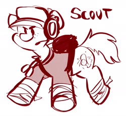 Size: 2189x2026 | Tagged: safe, artist:bobaratblast, earth pony, pony, dog tags, hat, headset, high res, ponified, scout (tf2), simple background, solo, team fortress 2, white background