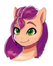 Size: 646x790 | Tagged: safe, artist:plusplus_pony, sunny starscout, earth pony, pony, g5, bust, female, mare, portrait, simple background, sketch, smiling, solo, white background