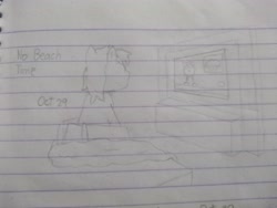 Size: 4160x3120 | Tagged: safe, artist:valuable ashes, oc, oc only, oc:valuable ashes, earth pony, pony, bed, blanket, lined paper, pillow, sitting, solo, television, traditional art