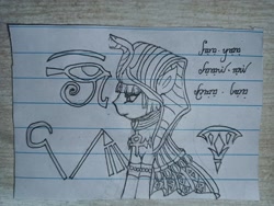 Size: 1706x1280 | Tagged: safe, artist:tupuan, oc, oc only, abyssinian, earth pony, pony, cleopatra, egypt, egyptian, lined paper, solo, traditional art