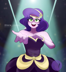Size: 3100x3400 | Tagged: safe, artist:diamondgreenanimat0, pipp petals, human, equestria girls, g4, g5, clothes, dress, equestria girls-ified, eye clipping through hair, female, g5 to equestria girls, g5 to g4, generation leap, green eyes, hand, hand on chest, hand out, high res, looking at you, movie reference, open mouth, open smile, purple hair, redraw, simple background, smiling, solo