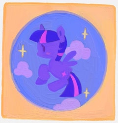 Size: 1287x1338 | Tagged: safe, artist:shugrcube, twilight sparkle, alicorn, pony, g4, cloud, female, mare, smiling, solo, spread wings, stars, twilight sparkle (alicorn), wings