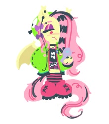 Size: 679x773 | Tagged: safe, artist:shugrcube, fluttershy, bat pony, anthro, antonymph, cutiemarks (and the things that bind us), g4, bat ponified, boots, cellphone, clothes, coontails, ear piercing, earbuds, earring, emo, eyeshadow, female, flip phone, flutterbat, fluttgirshy, frown, gir, hoodie, invader zim, jewelry, lidded eyes, looking down, makeup, phone, piercing, race swap, ring, shirt, shoes, simple background, skirt, solo, vylet pony, white background