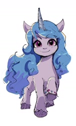 Size: 1064x1757 | Tagged: safe, artist:plusplus_pony, izzy moonbow, pony, unicorn, g5, eyebrows, eyebrows visible through hair, female, looking at you, mare, simple background, sketch, smiling, smiling at you, solo, white background