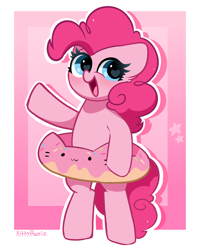 Size: 3288x4064 | Tagged: safe, artist:kittyrosie, pinkie pie, earth pony, pony, g4, :3, bipedal, cute, diapinkes, donut, female, food, heart, heart eyes, looking at you, mare, open mouth, open smile, smiling, smiling at you, solo, wingding eyes