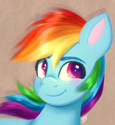 Size: 948x1024 | Tagged: safe, artist:galaxy swirl, rainbow dash, pegasus, pony, g4, blushing, bust, colored pinnae, colored pupils, female, looking away, mare, signature, smiling, solo