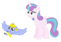 Size: 648x450 | Tagged: safe, artist:janethepegasus, artist:selenaede, princess flurry heart, oc, oc:delta brony, alicorn, pony, g4, 2017, age swap, alicorn oc, alternate universe, baby, baby pony, base used, colt, diaper, duo, duo male and female, female, foal, horn, male, mare, older, older flurry heart, role reversal, simple background, white background, wings