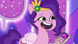 Size: 3072x1727 | Tagged: safe, screencap, pipp petals, pegasus, pony, g5, my little pony: tell your tale, sneaksy strikes again, spoiler:g5, spoiler:my little pony: tell your tale, cellphone, female, high res, mare, open mouth, open smile, phone, smartphone, smiling, solo, youtube link