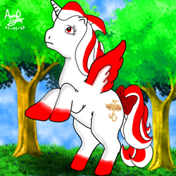 Size: 768x768 | Tagged: safe, artist:mazakbar567, oc, oc only, oc:indonisty, alicorn, pony, g1, indonesia, indonesian, looking up, nation ponies, solo, tree