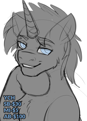 Size: 2500x3500 | Tagged: safe, artist:fkk, oc, oc only, earth pony, pony, advertisement, commission, high res, simple background, smiling, smirk, solo, white background, ych sketch, your character here