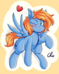 Size: 2550x3181 | Tagged: safe, artist:nekocrispy, oc, oc only, oc:quick trip, pegasus, pony, commission, female, floating heart, heart, high res, mare, one eye closed, solo, wink