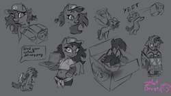 Size: 7680x4320 | Tagged: safe, artist:zlatdesign, angy, box, cap, clothes, cute, cutest delivery pony, delivery, delivery pony, flying, food, hat, long mane, pizza, poggers, sketch, sketch dump, sleeping, starry eyes, toy car, ups, wingding eyes, yeet