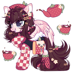 Size: 4159x4132 | Tagged: safe, alternate version, artist:loxord666, oc, oc only, oc:strawberry tea (ice1517), pegasus, pony, bag, choker, clothes, ear piercing, earring, female, freckles, grin, hat, hoodie, jewelry, mare, markings, piercing, raised hoof, shorts, simple background, smiling, socks, solo, transparent background