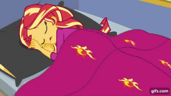 Size: 640x360 | Tagged: safe, screencap, sunset shimmer, human, equestria girls, g4, my little pony equestria girls: better together, wake up!, wake up!: rainbow dash, animated, barefoot, clothes, feet, fetal position, gif, gifs.com, pajamas, solo