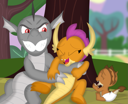 Size: 989x808 | Tagged: safe, artist:porygon2z, smolder, oc, oc:draco axel, oc:singe, dragon, g4, baby, baby dragon, diaper, dragoness, father and child, father and son, female, male, mama smolder, mother and child, mother and son, offspring, parent:oc:draco axel, parent:smolder, parents:canon x oc, parents:dracolder, ship:dracolder, tickling