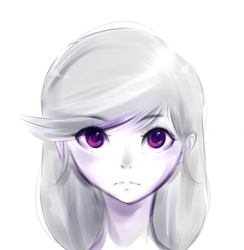 Size: 1953x2000 | Tagged: safe, artist:derpiihooves, octavia melody, human, g4, 2012, bust, eye clipping through hair, female, frown, humanized, looking at you, old art, portrait, simple background, solo, white background