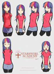 Size: 2000x2700 | Tagged: safe, artist:derpiihooves, twilight sparkle, human, g4, 2012, angry, clothes, concept art, cute, female, high res, humanized, looking at you, miniskirt, old art, pose, shirt, simple background, skirt, socks, solo, starswirl academy, t-shirt, tai saito, thigh highs, tights, tsundere, tsunlight sparkle, twiabetes, visual novel