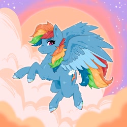 Size: 1668x1668 | Tagged: safe, artist:lanabeerawr, rainbow dash, pegasus, pony, g4, cloud, ear piercing, female, mare, piercing, smiling, solo, stars, unshorn fetlocks