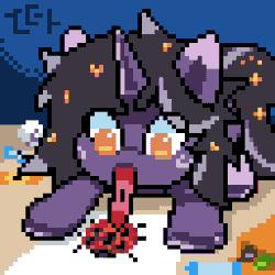Size: 256x256 | Tagged: safe, artist:bitassembly, oc, oc only, oc:rivibaes, insect, ladybug, pony, unicorn, animated, crayon, cute, drawing, female, filly, foal, loop, pixel art