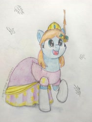 Size: 2775x3700 | Tagged: safe, artist:syndyfon, oc, oc:elonrie, earth pony, pony, berry, clothes, dress, food, glow berries, high res, minecraft, solo, traditional art
