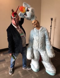 Size: 576x743 | Tagged: safe, artist:dolphinaphinity, photographer:wendydphoto, rainbow dash, human, undead, zombie, g4, amy new, con of the dead, cucumber, food, fursuit, irl, irl human, makeup, peter new, photo