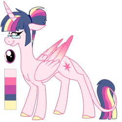 Size: 2000x2000 | Tagged: safe, artist:puppythekat (sofurry), twilight sparkle, alicorn, pony, g4, alternate universe, colored hooves, colored wings, female, glasses, gradient wings, high res, leonine tail, lidded eyes, mare, redesign, reference sheet, simple background, smiling, solo, tail, transparent background, twilight sparkle (alicorn), wings