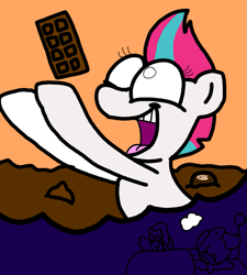 Size: 1275x1414 | Tagged: safe, artist:professorventurer, pipp petals, zipp storm, pegasus, pony, g5, bed, chocolate, dream, duo, female, food, happy, irrational exuberance, mare, phone, recording, royal sisters (g5), siblings, sisters, sleeping, smiling, solo focus, that pony sure does love chocolate, the fairly oddparents, tongue out